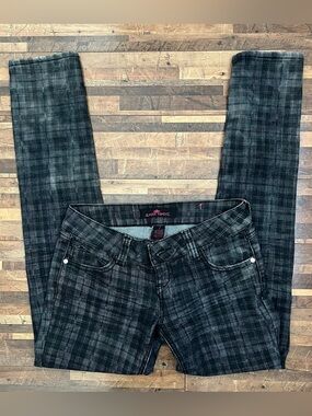 Almost Famous Y2K Grunge Low Rise Plaid Skinny Jeans Sz 7